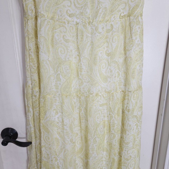 Lucky Brand Women Dress Ariel Tiered Maxi Ruffle Yellow Paisley Floral Prairie S - Picture 13 of 15